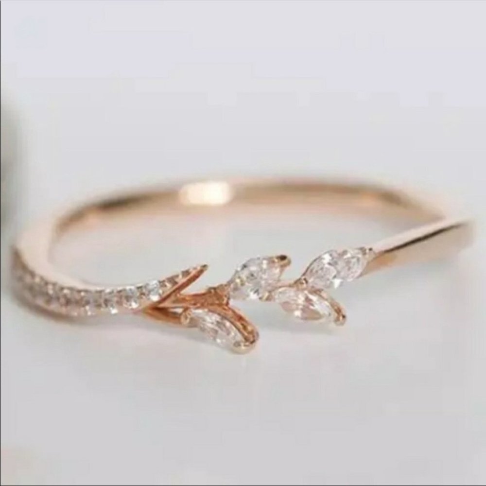 Rose Gold Dainty Marquise Leaf & Branch Ring - Picture 1 of 3